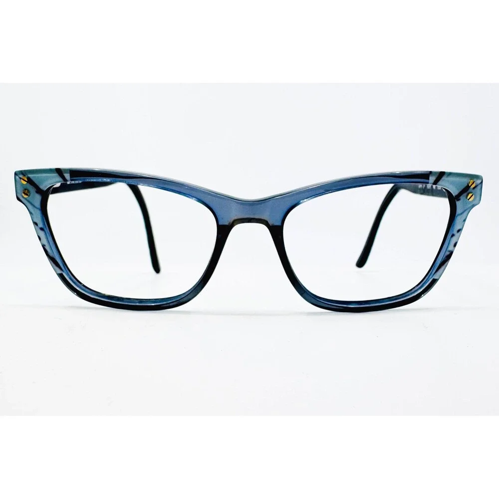 L.A.M.B. Eyeglasses Womens Blue Marble Cat Eye LA075 53-17-140